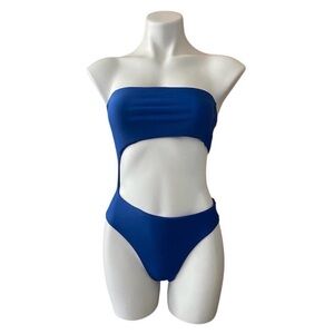 NWT  Designer Royal Blue One Piece Cut Out Monokini Strapless Swimsuit Small